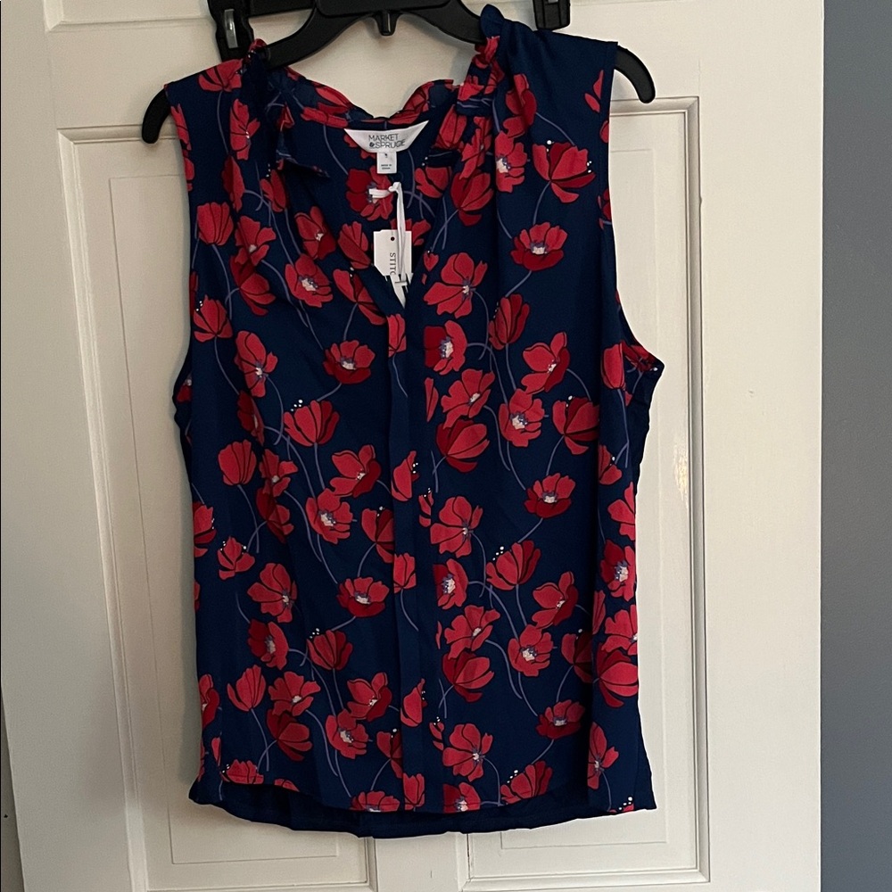 Market & Spruce Red and Blue Floral Blouse